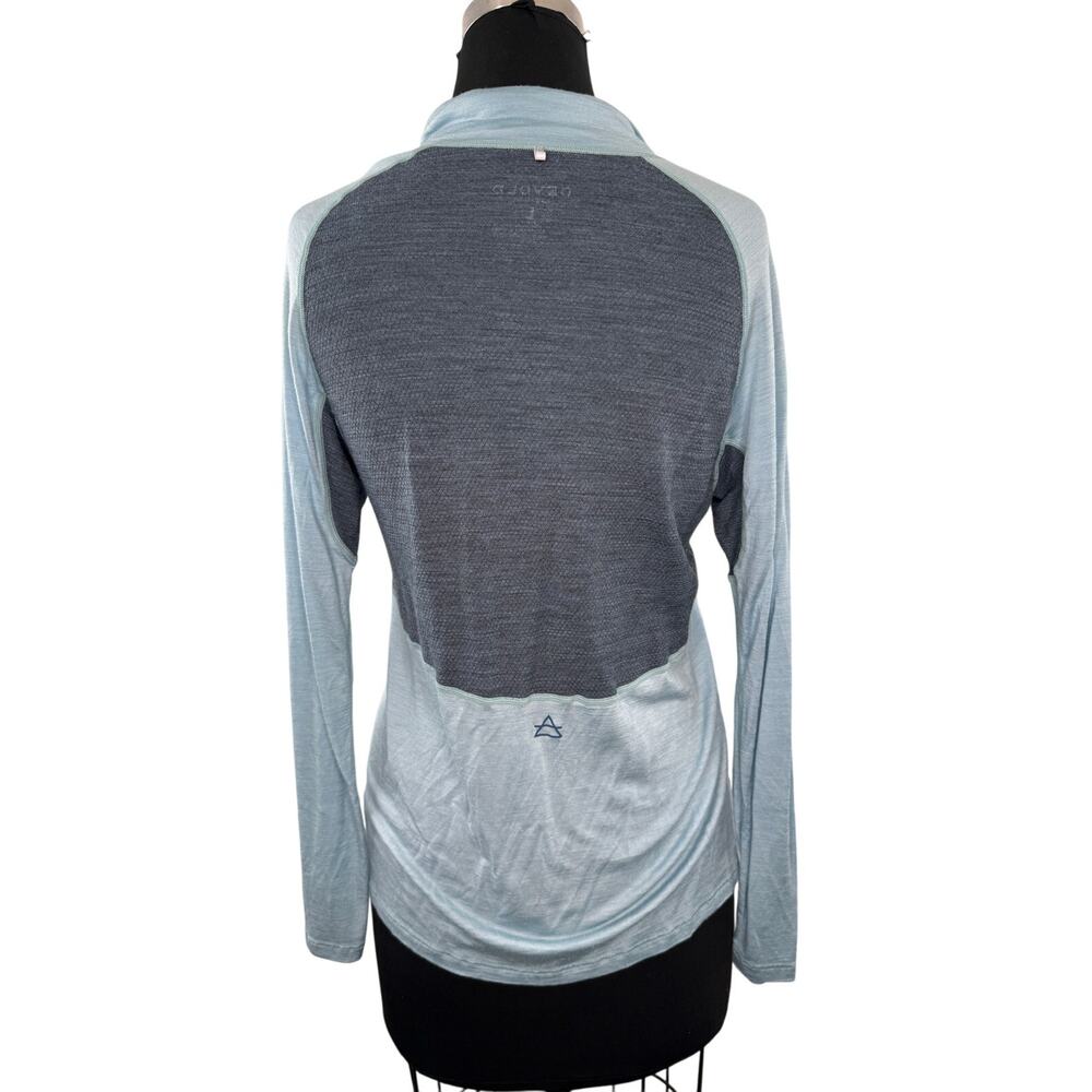 DEVOLD Blue Gray Top Merino Wool Running Zip Neck Raglan Sleeve Large L FLAW